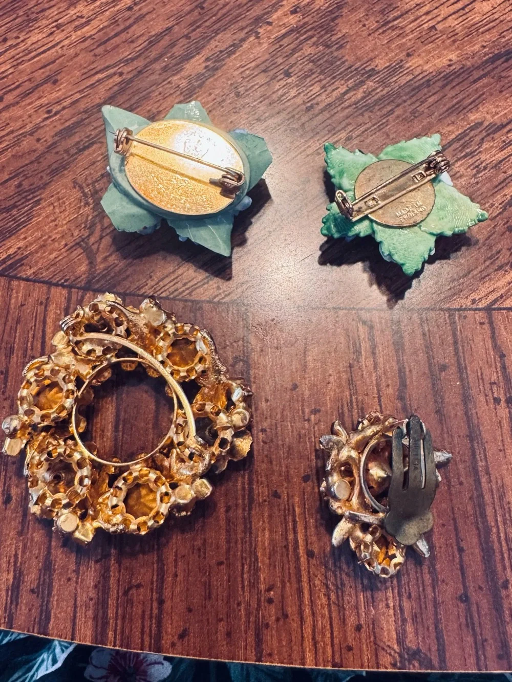 Vintage-Inspired Amber Floral Brooch and Clip Set - Unbranded